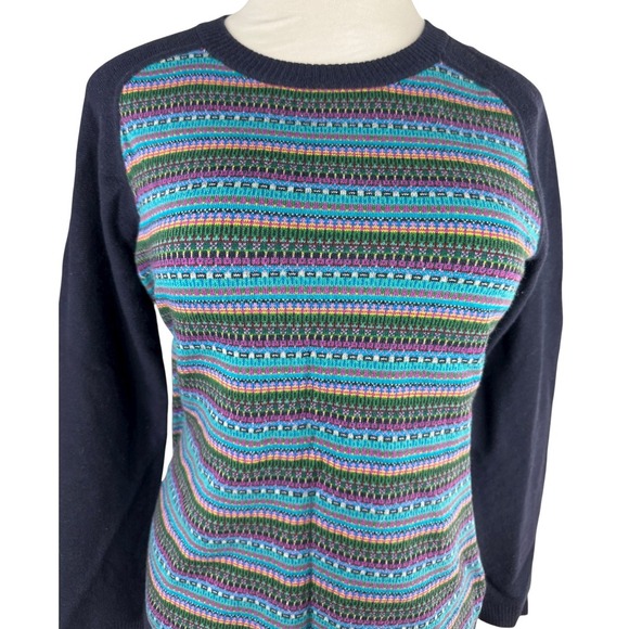 Talbots Fair Isle Lambswool Blend Sweater Navy Multi Stripe Zip Back Size Large - Picture 4 of 14